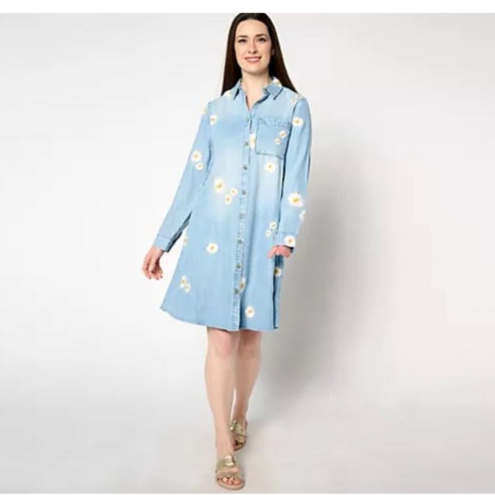 NWT L Driftwood Jeans Scottie Daisy Denim Shirt Dress Boho Embroidered $158